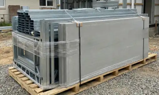 Flat-pack Superstrux™ System 7 extension kit — panels, fixings, and membrane ready for delivery